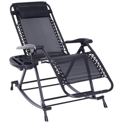 Sedia Sdraio A Dondolo Reclinabile Con Poggiapiedi E Porta Bicchieri, Nero, 120x67x102cm precio