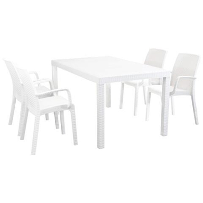 Caligola - Set Tavolo Fisso In Wicker Cm 150 X 90 Compreso Di 4 Sedute