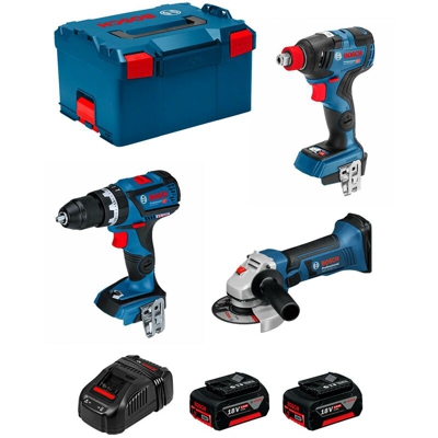 BOSCH Kit GSB 18V-60C + GDX 18V-200C + GWS 18-125V-LI (2 x 5,0Ah + GAL1880CV + L-Boxx 238)