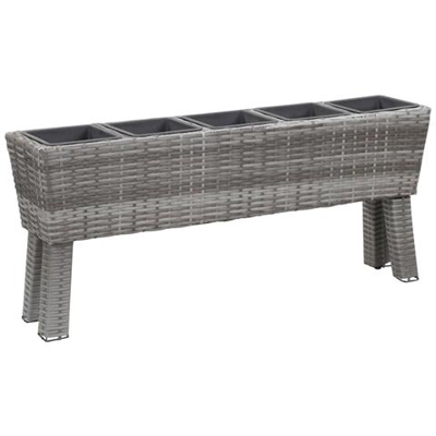 Letto Rialzato Con Gambe E 5 Vasi 118x25x50cm Polyrattan Grigio