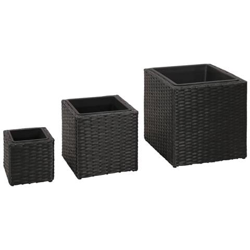 Set 3 Fioriere Quadrate Da Giardino In Rattan Nero en oferta