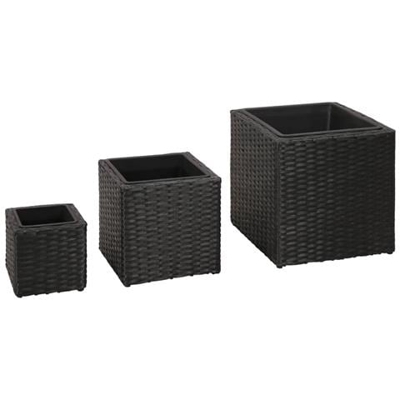 Set 3 Fioriere Quadrate Da Giardino In Rattan Nero
