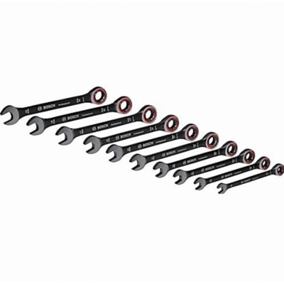 Bosch Professional 1600A016BU Set Chiavi Fisse e Ad Anello da 10 Pezzi con Cricchetto, 8-19 mm, Acciaio al Cromo Vanadio, Borsa da Trasporto