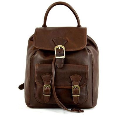 Zaino Per Donna In Pelle Con Tasca E Spalline Regolabili Colore Moro - Pelletteria Toscana Made In Italy - Linea Prestige