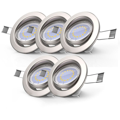 B.k.licht - Faretti LED ad incasso orientabili e dimmerabili, include 5 lampadine GU10 da 5W, luce calda 3000K, 400Lm, foro incasso à˜ 68mm, set da 5