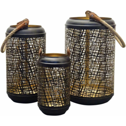 Set Di 3 Lanterne In Metallo Stile Orientale Di Design Moderno Portacandela Da Appendere , G.Ø42 X 25/M.Ø38 X 20/P.Ø27 X 15 - MILANI HOME características