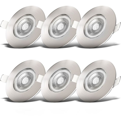 Faretti LED da incasso dimmerabili ultrapiatti per bagno, LED integrati 5W, foro à˜68mm, luce calda 3000K, 460Lm, set da 6, rotondi, plastica color