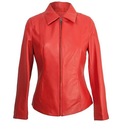 Elegante Giacca Di Pelle Da Donna In Rosso Colore Arancia - Taglia 3xl