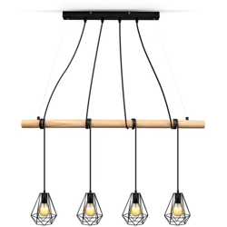 B.K.Licht Lampadario vintage legno e metallo nero, adatto per 4 lampadine E27 non incluse max 60W, altezza regolabile, lampada a sospensione retrò en oferta