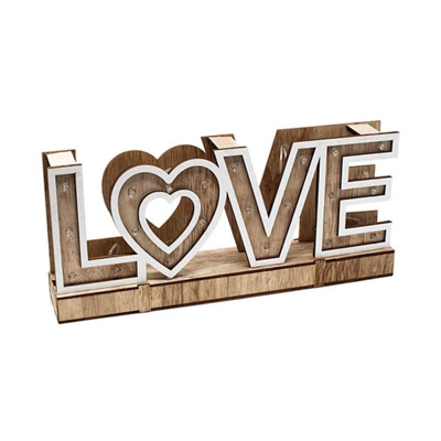Domeahome - Scritta Love in legno con luci a led cm.30x5x13h. - MILLSTORE