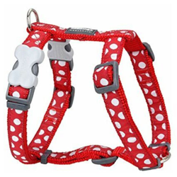 Desinger - Pettorina per cani, motivo pois bianchi su rosso, 15 mm x collo: 30-48 cm, corpo 36-54 cm, taglia S - Red Dingo en oferta