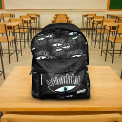 Lgvshopping - Zaino Americano 42 Cm Design Occhi Cartella Scuola Estensibile Blu Celeste Nero en oferta