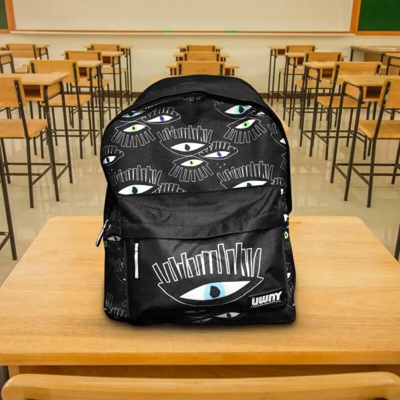 Lgvshopping - Zaino Americano 42 Cm Design Occhi Cartella Scuola Estensibile Blu Celeste Nero
