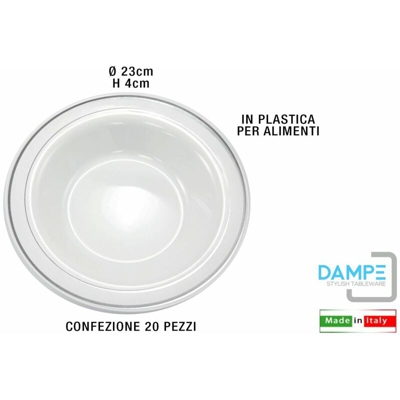 Bighouse It - PIATTO TONDO FONDO B.CO BORDO SILVER D.23 CONF.20PZ