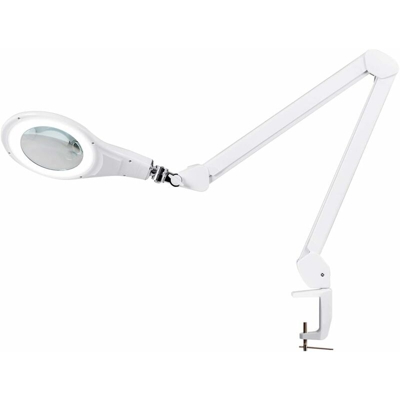 Lampada Estetista con Lente d'Ingrandimento 2,25X, Lente d'Ingrandimento con Luce, Lampada d'Ingrandimento con Morsetto, Bianco - COSTWAY