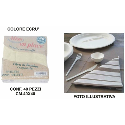 Bighouse It - TOVAGLIOLI FIBRA BAMBOO CM.40X40 SET 40 PZ. ECRU'