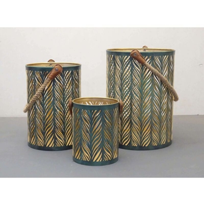 Set Di 3 Lanterne In Metallo Stile Orientale Di Design Moderno Portacandela Da Appendere , G.Ø35 X 25/M.Ø30 X 20/P.Ø20 X 15 - MILANI HOME