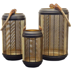 Set Di 3 Lanterne In Metallo Stile Orientale Di Design Moderno Portacandela Da Appendere , G.Ø42 X 25/M.Ø38 X 20/P.Ø27 X 15 - MILANI HOME precio