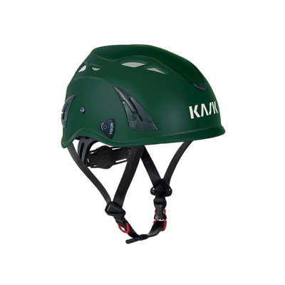 Casco lavoro Kask verde scuro sottogola elmetto protezione cantiere areato misura regolabile