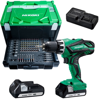 HiKOKI Trapano avvitatore a batteria DS18DJL + 100pz. accessori set nella HSC valigetta con cassetto - DS18DJLWKP2Z