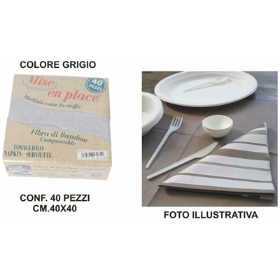 Bighouse It - TOVAGLIOLI FIBRA BAMBOO CM.40X40 SET 40 PZ. GRIGIO