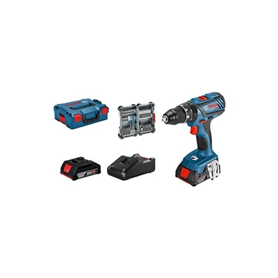 Bosch Professional Sistema Trapano Avvitatore con Percussione GSB 18V-28, Coppia Massima 63 Nm, 35 Pezzi, Set di Accessori Impact, Batteria 2x2.0 Ah,