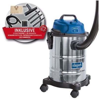 Aspiratore Aspirapolvere Aspiraliquidi Bidone Inox 1200W 15L Scheppach Asp15-Es