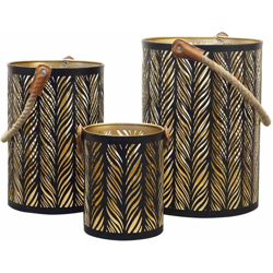 Set Di 3 Lanterne In Metallo Stile Orientale Di Design Moderno Portacandela Da Appendere , G.Ø35 X 25/M.Ø30 X 20/P.Ø20 X 15 - MILANI HOME características