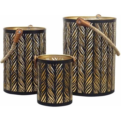 Set Di 3 Lanterne In Metallo Stile Orientale Di Design Moderno Portacandela Da Appendere , G.Ø35 X 25/M.Ø30 X 20/P.Ø20 X 15 - MILANI HOME