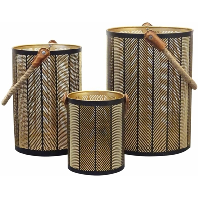 Set Di 3 Lanterne In Metallo Stile Orientale Di Design Moderno Portacandela Da Appendere , G.Ø35 X 25/M.Ø30 X 20/P.Ø20 X 15 - MILANI HOME