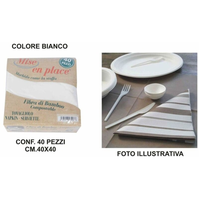 Bighouse It - TOVAGLIOLI FIBRA BAMBOO CM.40X40 SET 40 PZ. BIANCO