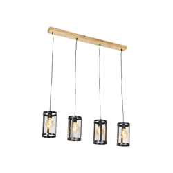 Lampada a sospensione tavolo soggiorno cage_robusto - Industriale - Acciaio,Legno - Marrone/Nero - Cilindro/Oblungo Max. 4 x Watt - Qazqa características