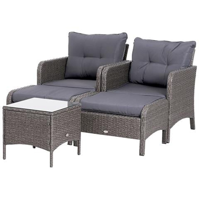 Set Arredo Per Esterni Divanetti Con Pouf E Tavolino In Pe Rattan Con Cuscini Grigio