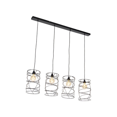 Lampada a sospensione tavolo soggiorno spira - Design - Acciaio - Nero - Oblungo Max. 4 x Watt - Qazqa