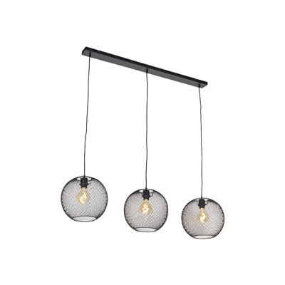 Lampada a sospensione tavolo soggiorno mesh_ball - Moderno - Acciaio - Nero - Oblungo Max. 3 x Watt - Qazqa