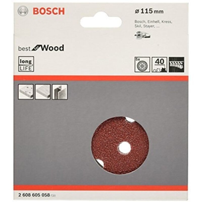 Bosch Dischi Abrasivi Diam.115 mm 40 gr per Levigatrice Rotorbitale Blister 5 Dischi