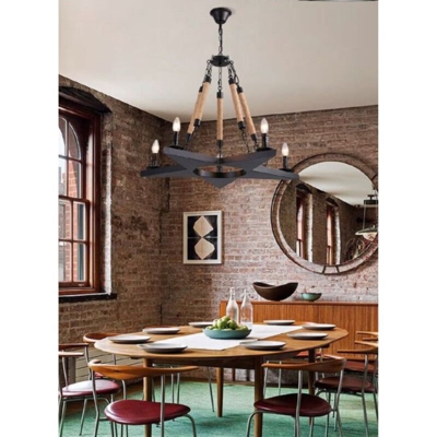 Lampadario STELLA 5 luci design industriale in corda e metallo - UNIVERSO