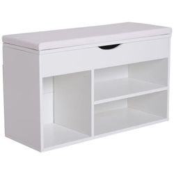 Scarpiera Panca Con Sedile Imbottito Ribaltabile Da Ingresso Legno 80x30x47cm Bianco precio