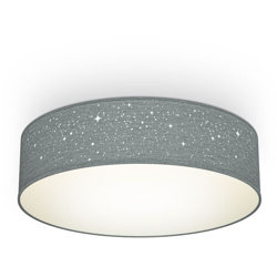 Plafoniera in tessuto grigio con effetto a stelline, attacco per 2 lampadine E27 non incluse, Lampada da soffitto rotonda diametro 38cm, Lampadario en oferta