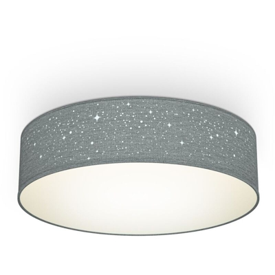 Plafoniera in tessuto grigio con effetto a stelline, attacco per 2 lampadine E27 non incluse, Lampada da soffitto rotonda diametro 38cm, Lampadario