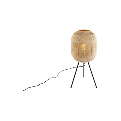 QAZQA Lampada da tavolo tripode riki - Orientale - Corda,Acciaio - Beige/Nero - Tondo Max. 1 x Watt