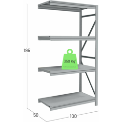 Scaffalatura Zincata Alta portata cm L100xP50xH195 Piantana a 'T' AGGIUNTA - ANEMOS características