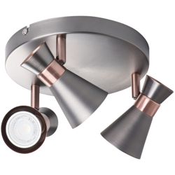 faretto parete mileno 220-240 volt 3 luci tondo CE GU10 IP20 argento ramato interno orientabile kan 29113 - KANLUX en oferta