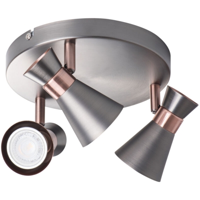 faretto parete mileno 220-240 volt 3 luci tondo CE GU10 IP20 argento ramato interno orientabile kan 29113 - KANLUX
