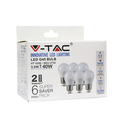 Lampadina LED V-TAC E27 5,5W G45 6400K (Box 6 pezzi) características