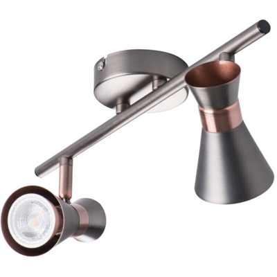 faretto parete mileno 2 luci 220-240 volt CE GU10 IP20 argento ramato interno orientabile kan 29115 - KANLUX