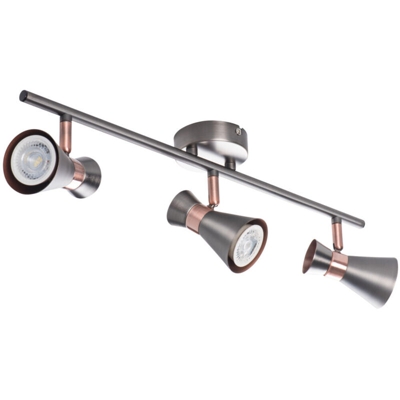 faretto parete mileno 220-240 volt 3 luci CE GU10 IP20 argento ramato interno orientabile kan 29117 - KANLUX