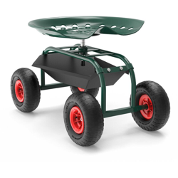 Wiltec - Sgabello giardino con ruote vano porta oggetti Sgabello officina rotante fino a 150 kg en oferta