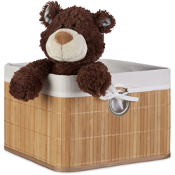 2x Set Cestino Portaoggetti, Fodera in Tessuto, Bambù, Rettangolare, Bagno, Giochi, HLP 20x31x31 cm, Naturale - RELAXDAYS en oferta