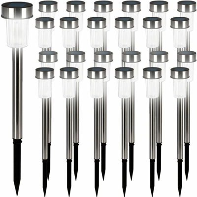 24x luce solare a LED in acciaio inox con punta per il fissaggio in terra - Luce solare da giardino - DEUBA